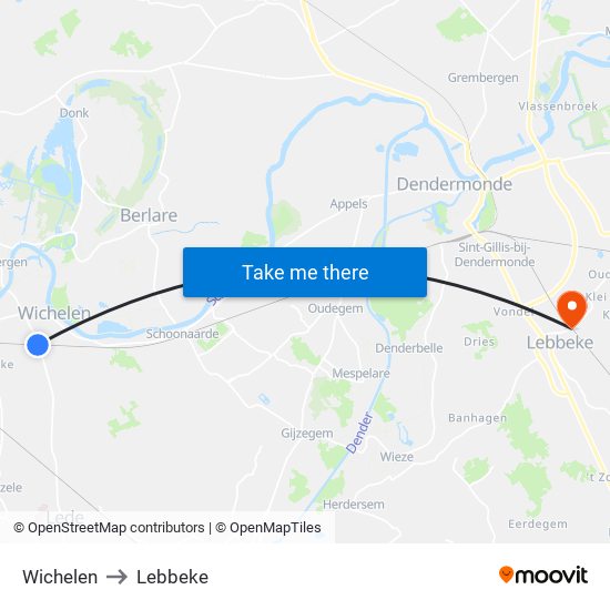 Wichelen to Lebbeke map