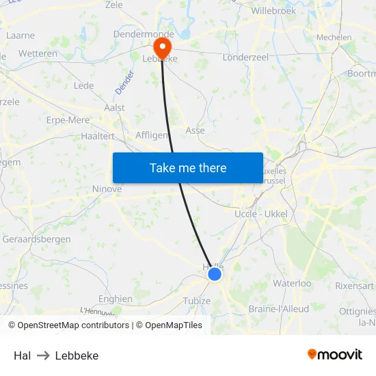 Hal to Lebbeke map