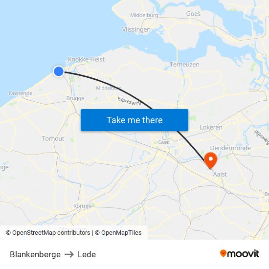 Blankenberge to Lede map