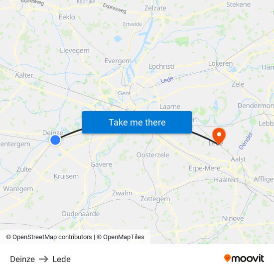 Deinze to Lede map