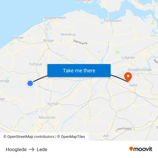 Hooglede to Lede map