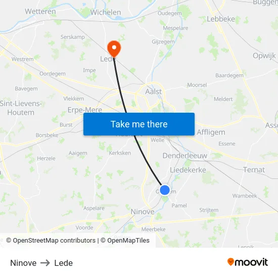 Ninove to Lede map