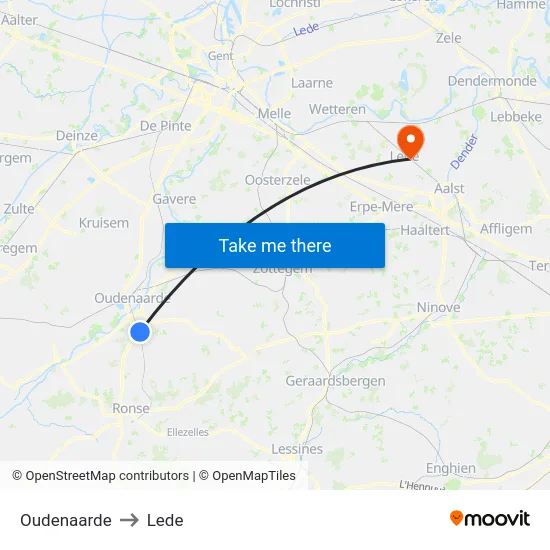Oudenaarde to Lede map