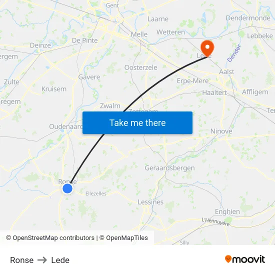 Ronse to Lede map