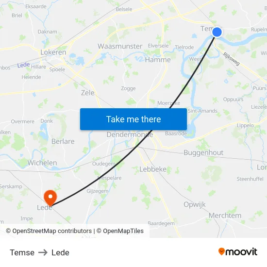 Temse to Lede map