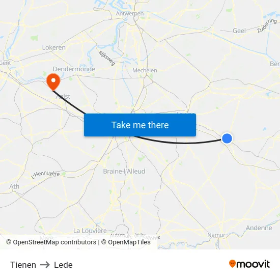 Tienen to Lede map