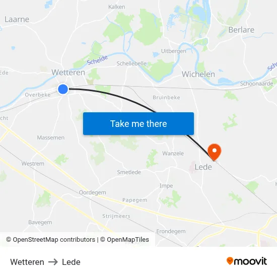 Wetteren to Lede map