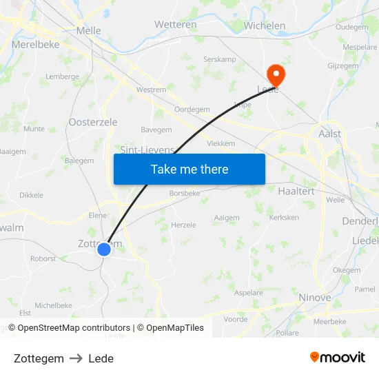 Zottegem to Lede map