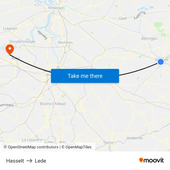 Hasselt to Lede map