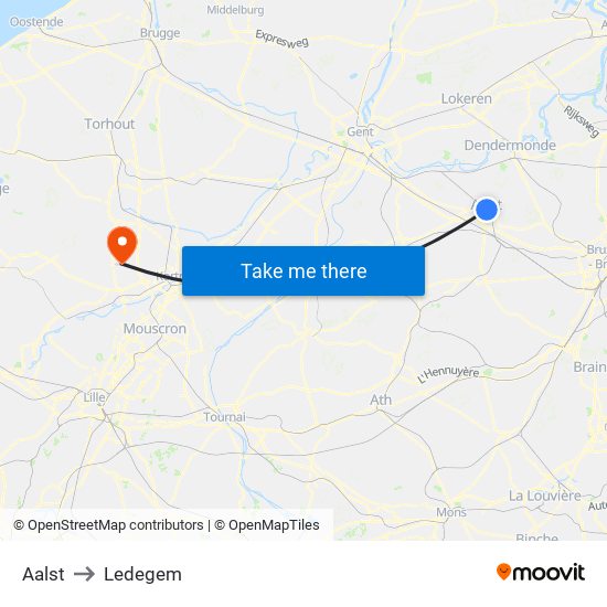 Aalst to Ledegem map