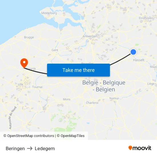 Beringen to Ledegem map
