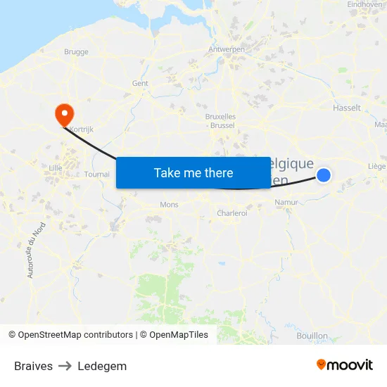 Braives to Ledegem map
