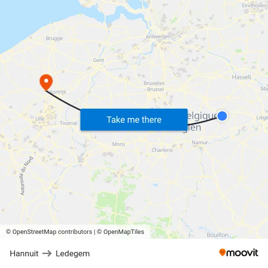 Hannuit to Ledegem map