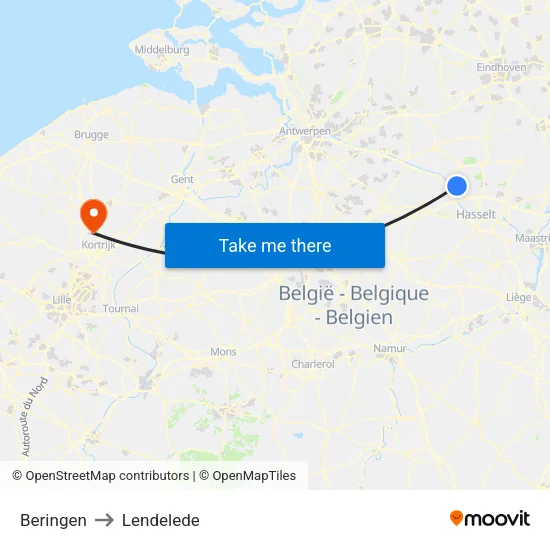 Beringen to Lendelede map