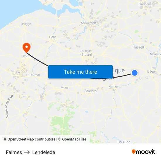 Faimes to Lendelede map