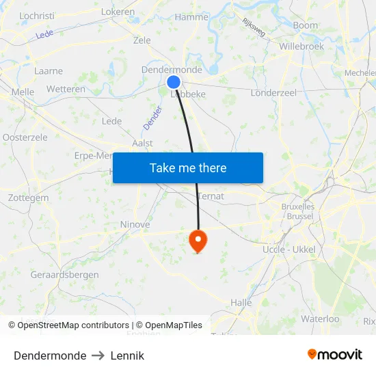 Dendermonde to Lennik map