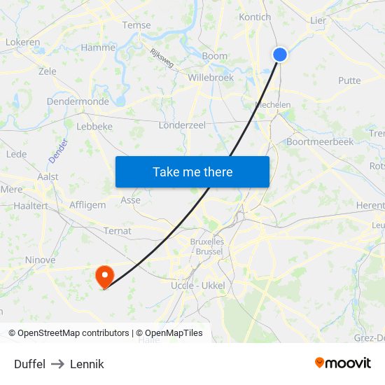 Duffel to Lennik map