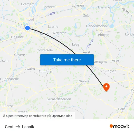Gent to Lennik map