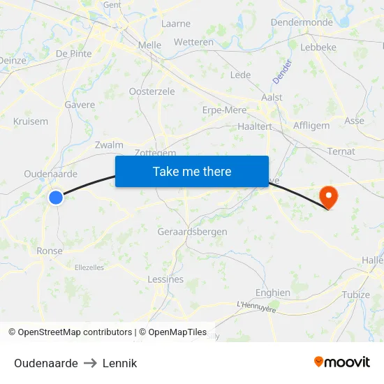 Oudenaarde to Lennik map