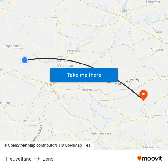 Heuvelland to Lens map