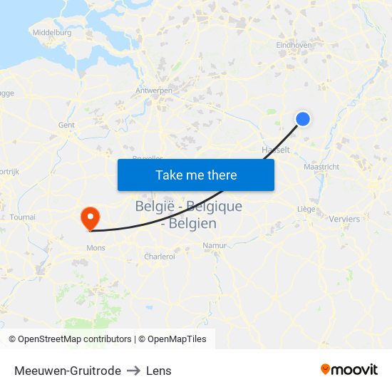 Meeuwen-Gruitrode to Lens map