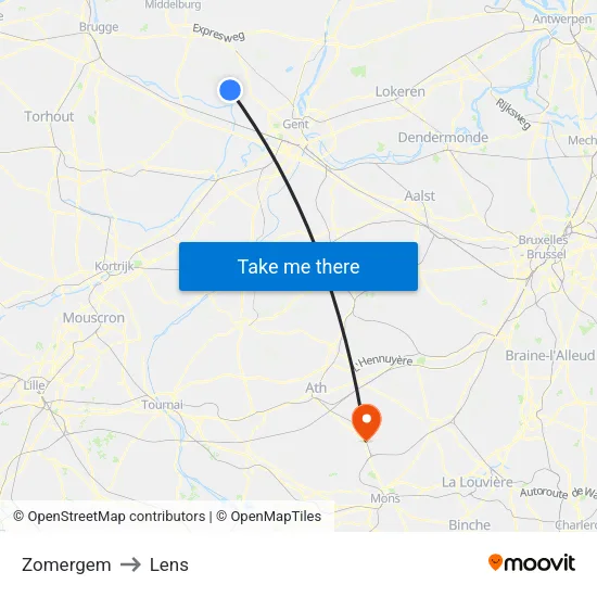 Zomergem to Lens map