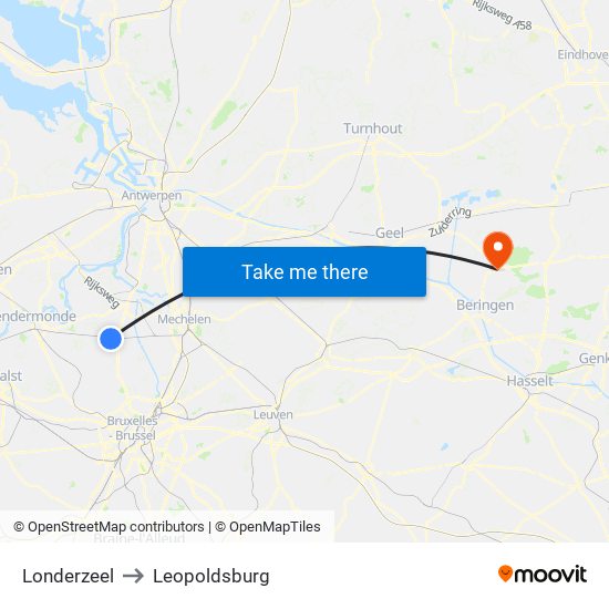 Londerzeel to Leopoldsburg map