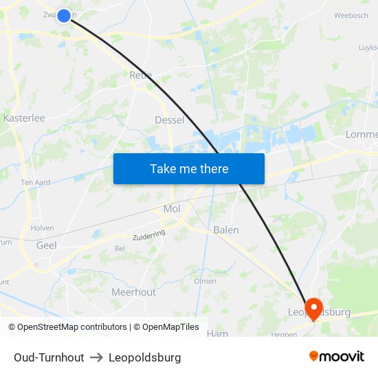 Oud-Turnhout to Leopoldsburg map