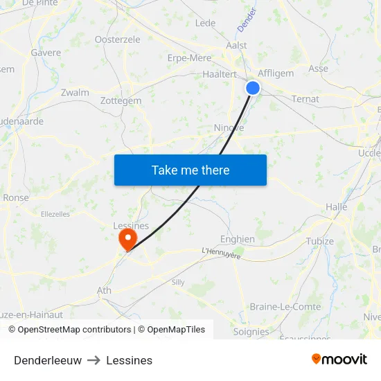 Denderleeuw to Lessines map