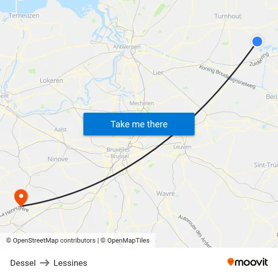 Dessel to Lessines map