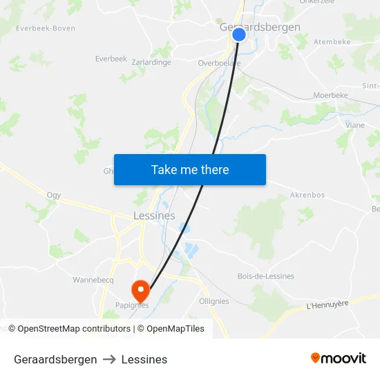 Geraardsbergen to Lessines map