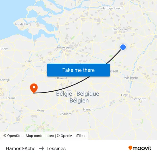 Hamont-Achel to Lessines map