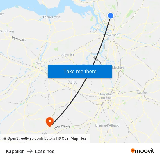 Kapellen to Lessines map