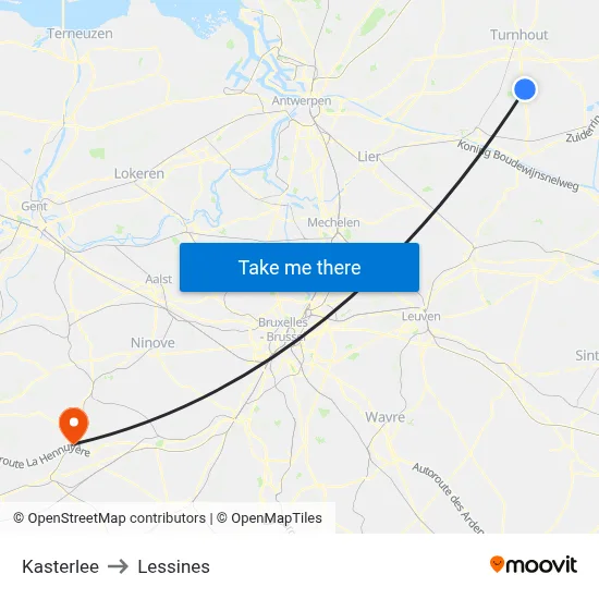 Kasterlee to Lessines map