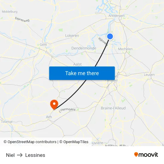 Niel to Lessines map