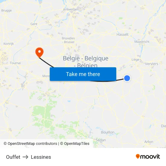Ouffet to Lessines map
