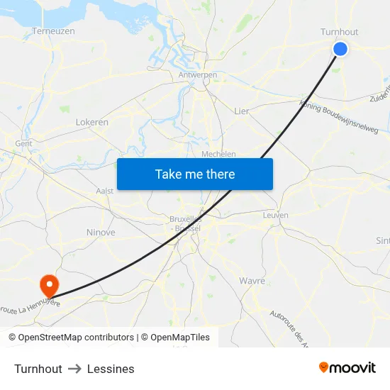 Turnhout to Lessines map
