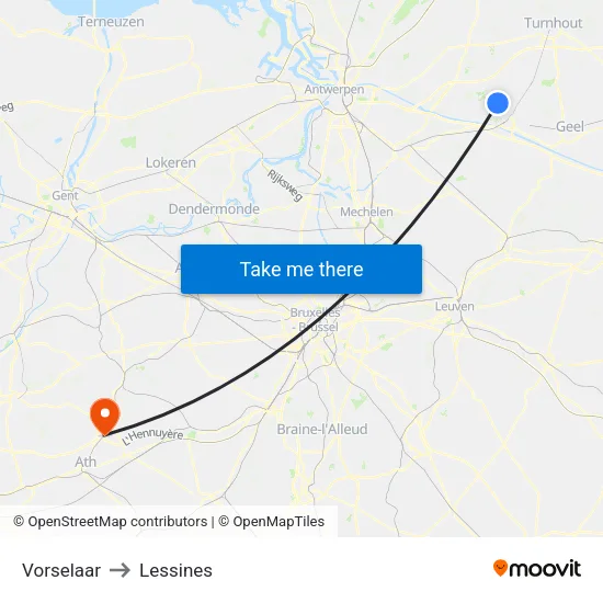 Vorselaar to Lessines map