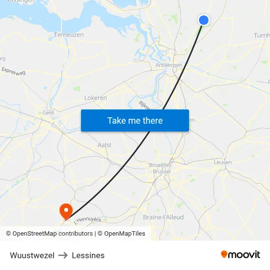 Wuustwezel to Lessines map