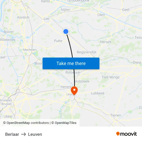 Berlaar to Leuven map