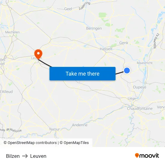 Bilzen to Leuven map