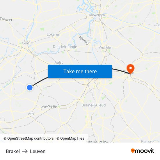 Brakel to Leuven map