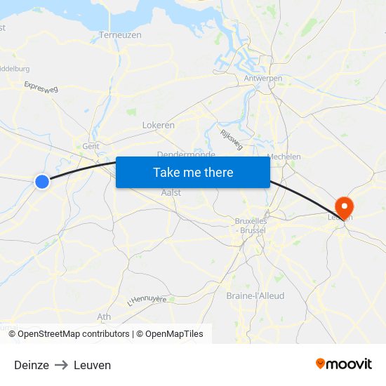 Deinze to Leuven map