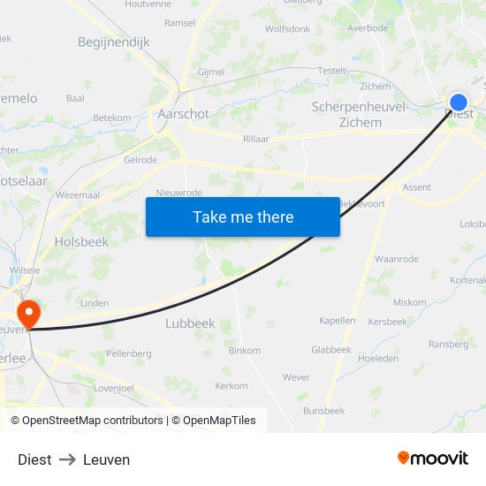 Diest to Leuven map
