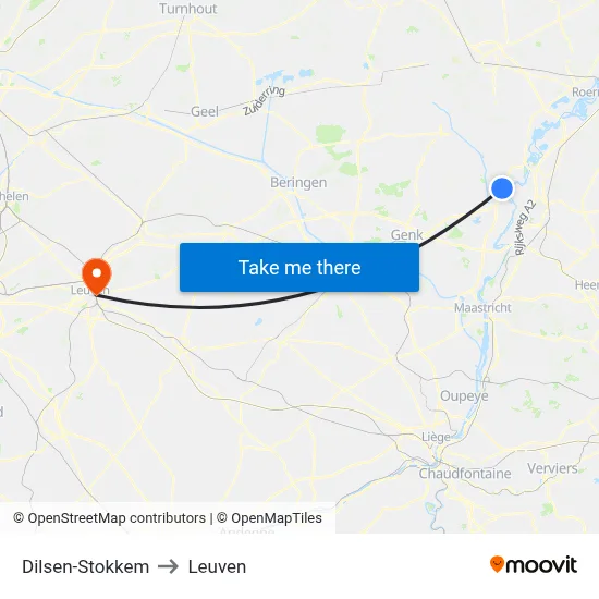 Dilsen-Stokkem to Leuven map