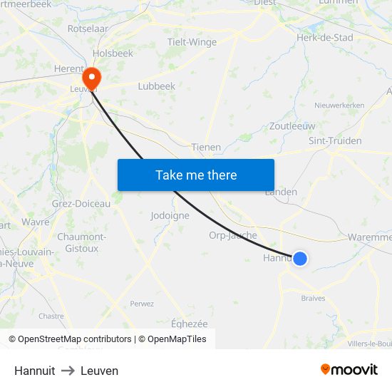 Hannuit to Leuven map