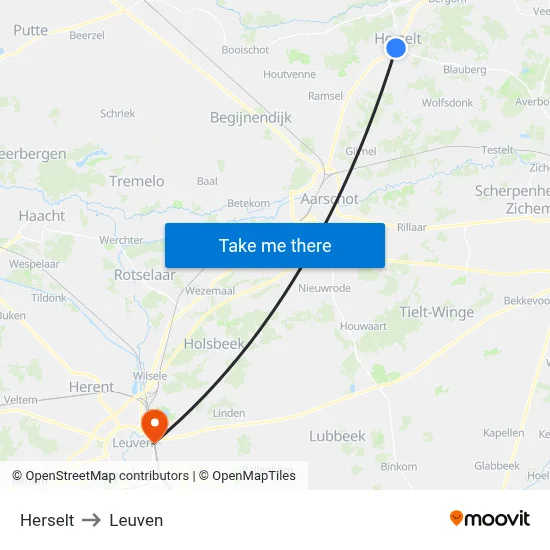 Herselt to Leuven map