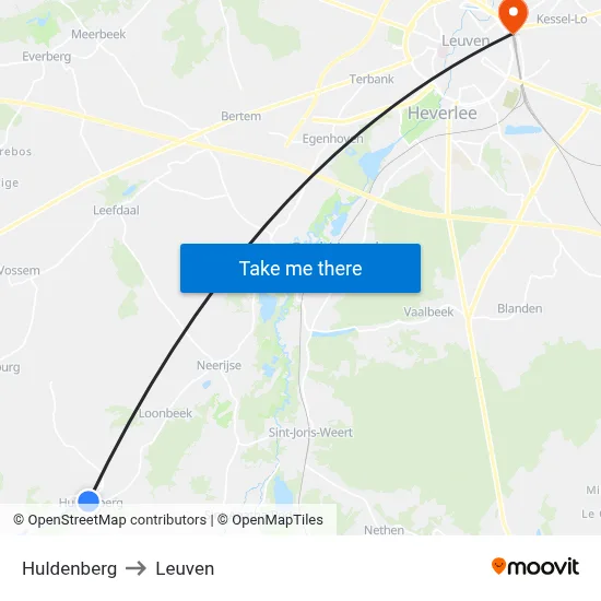 Huldenberg to Leuven map