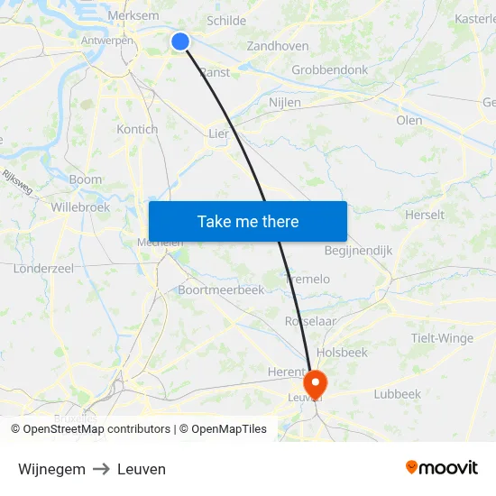 Wijnegem to Leuven map