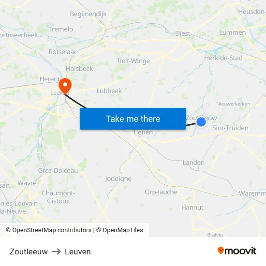 Zoutleeuw to Leuven map